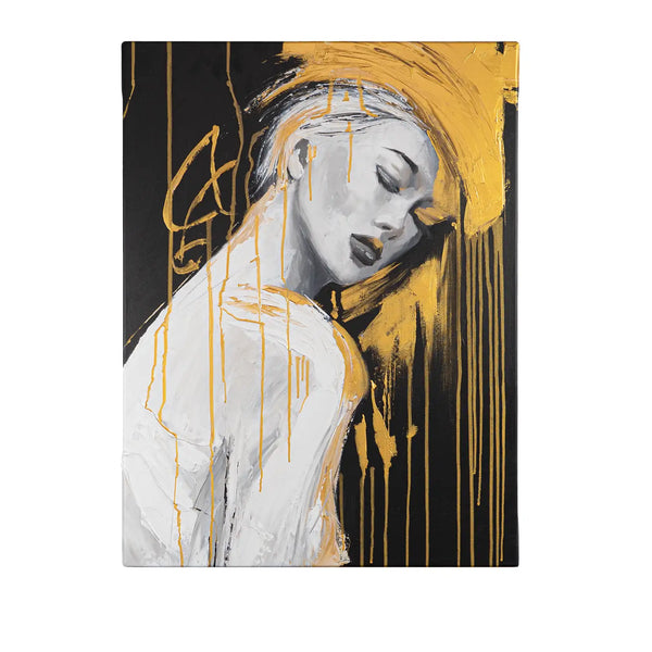 Leinwandbild handgemalt mit Acrylfarbe und Strukturpaste im Hochformat, Das goldene Schweigen, 60x80 ohne Rahmen