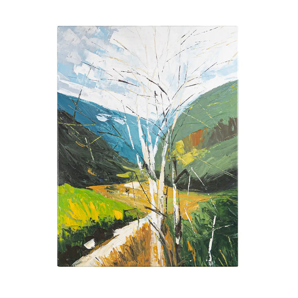 Leinwandbild handgemalt mit Acrylfarbe und Strukturpaste im Hochformat, fruehlingserwachen, 60x80 ohne Rahmen