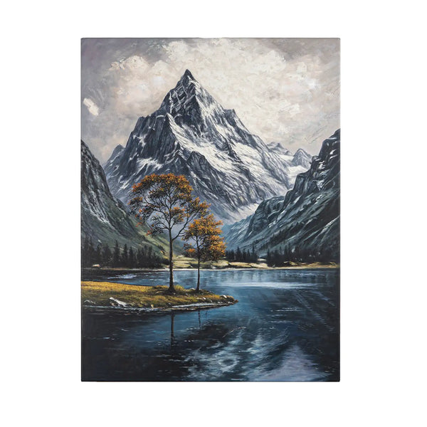 Leinwandbild handgemalt mit Acrylfarbe und Strukturpaste im Hochformat, Zwischen Berg und See, 60x80 ohne Rahmen