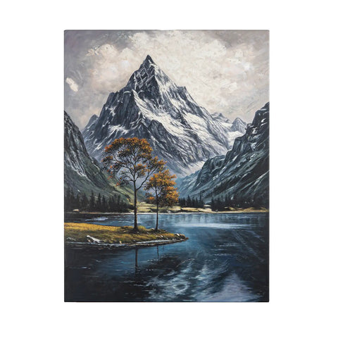 Leinwandbild handgemalt mit Acrylfarbe und Strukturpaste im Hochformat, Zwischen Berg und See, 60x80 ohne Rahmen