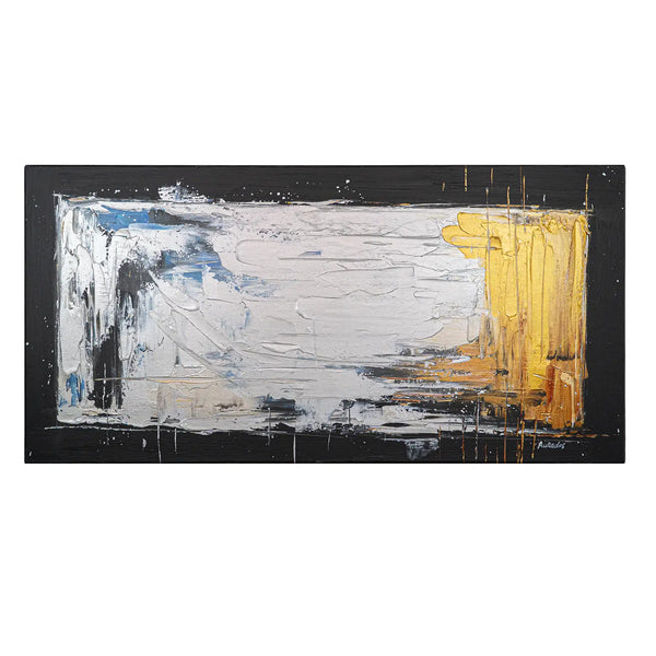 Leinwandbild handgemalt Gemälde mit Acrylfarbe und Strukturpaste im Panorama, Verschmelzen der Elemente, 100x50 ohne Rahmen