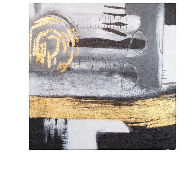 Leinwandbild handgemalt mit Acrylfarbe und Strukturpaste im Quadratisch, Goldenes Jetzt, 60x60 ohne Rahmen