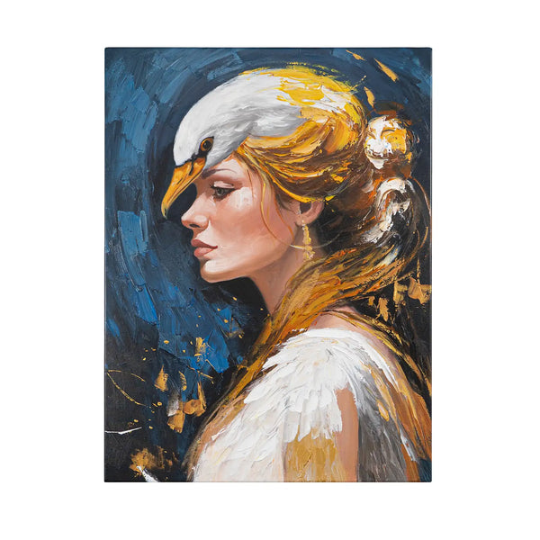 Leinwandbild handgemalt mit Acrylfarbe und Strukturpaste im Hochformat, Schwanenkoenigin, 60x80 ohne Rahmen