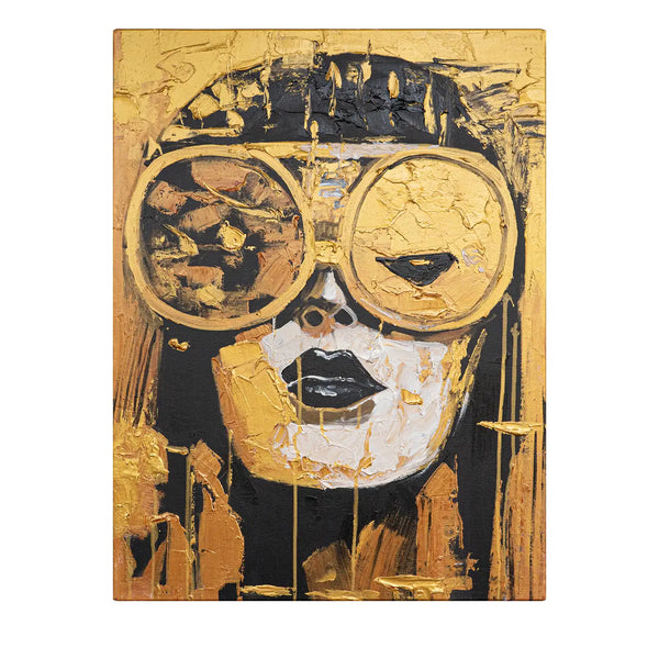 Leinwandbild handgemalt mit Acrylfarbe und Strukturpaste im Hochformat, Die Zukunft traegt Gold, 60x80 ohne Rahmen