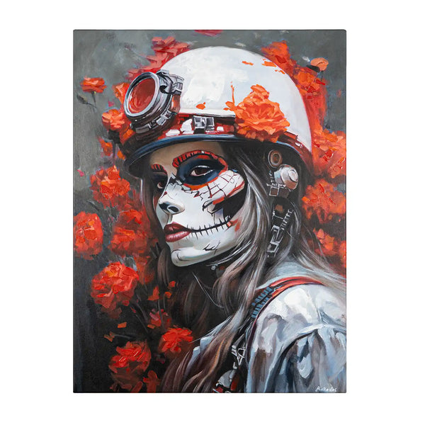 Leinwandbild handgemalt mit Acrylfarbe und Strukturpaste im Hochformat, Bluete der Schattenkriegerin, 60x80 ohne Rahmen