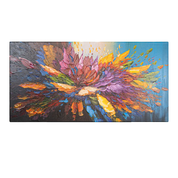 Leinwandbild handgemalt Gemälde mit Acrylfarbe und Strukturpaste im Panorama, Tanz der Farben, 100x50 ohne Rahmen