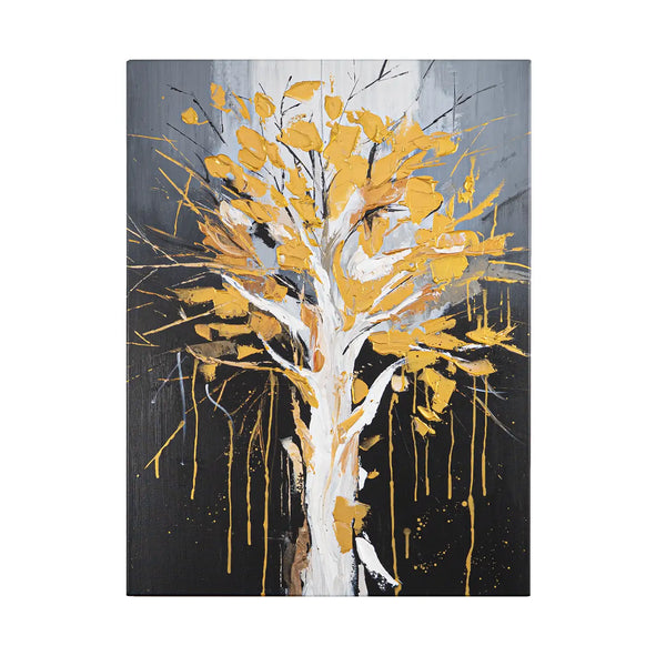 Leinwandbild handgemalt mit Acrylfarbe und Strukturpaste im Hochformat, Golden Leaves, 60x80 ohne Rahmen