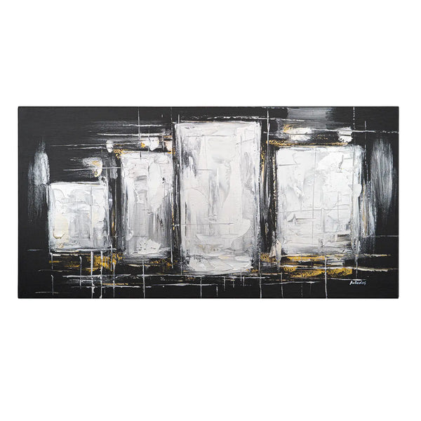 Leinwandbild handgemalt Gemälde mit Acrylfarbe und Strukturpaste im Panorama, Dunkle Eleganz, 100x50 ohne Rahmen