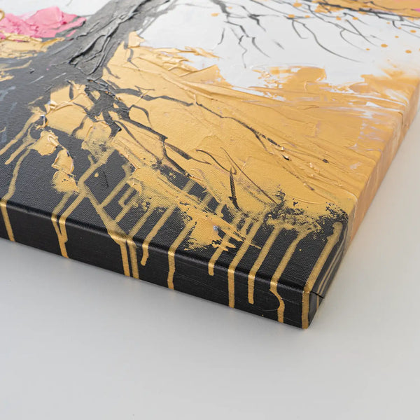 Leinwandbild handgemalt mit Acrylfarbe und Strukturpaste im Hochformat, Chromatischer Wipfel, 60x80 mit Bilderrahmen in Weiß