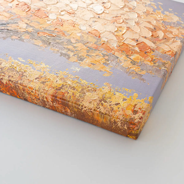 Leinwandbild handgemalt mit Acrylfarbe und Strukturpaste im Panorama, Dualitaet der Natur, 50x100 mit Bilderrahmen in Weiß