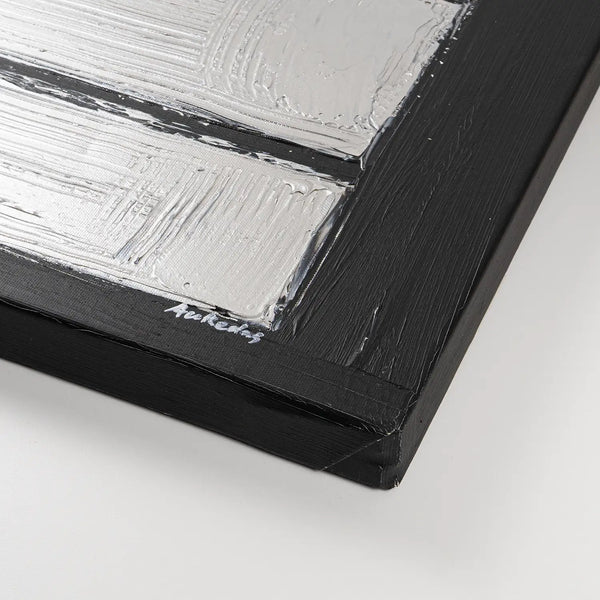 Leinwandbild handgemalt Gemälde mit Acrylfarbe und Strukturpaste im Panorama, Reflexion, 100x50 mit Bilderrahmen in Weiß