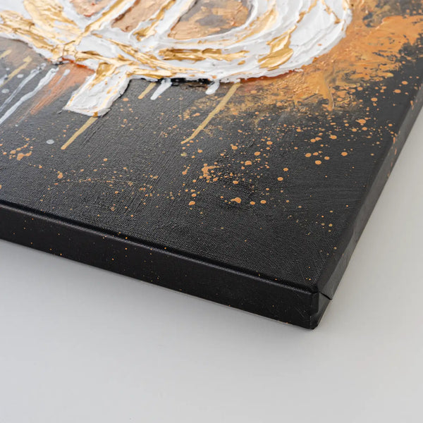 Leinwandbild handgemalt mit Acrylfarbe und Strukturpaste im Hochformat, Dollar, 60x80 mit Bilderrahmen in Weiß