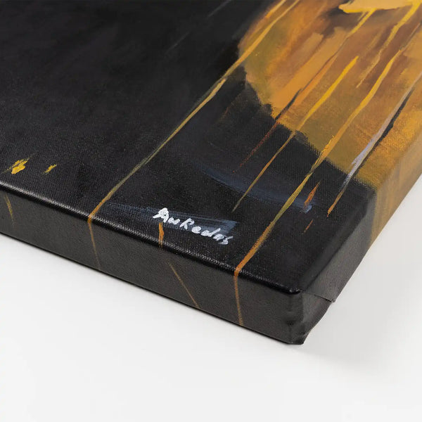 Leinwandbild handgemalt mit Acrylfarbe und Strukturpaste im Hochformat, Der Schleier des Reichtums, 60x80 mit Bilderrahmen in Weiß