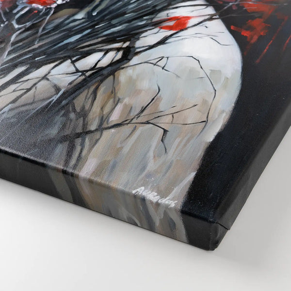 Leinwandbild handgemalt mit Acrylfarbe und Strukturpaste im Hochformat, Wo das Fleisch verstummt, 60x80 mit Bilderrahmen in Weiß