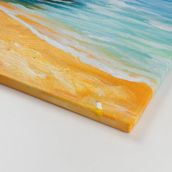 Leinwandbild handgemalt mit Acrylfarbe und Strukturpaste im Hochformat, Flucht in die Stille, 60x80 mit Bilderrahmen in Weiß