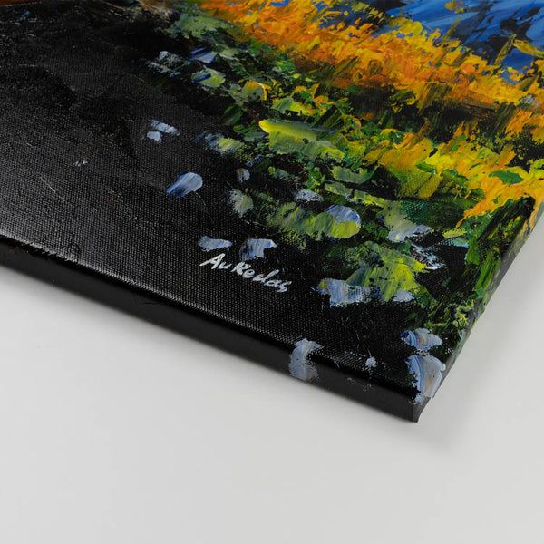 Leinwandbild handgemalt mit Acrylfarbe und Strukturpaste im Hochformat, Die Reise, 60x80 mit Bilderrahmen in Weiß