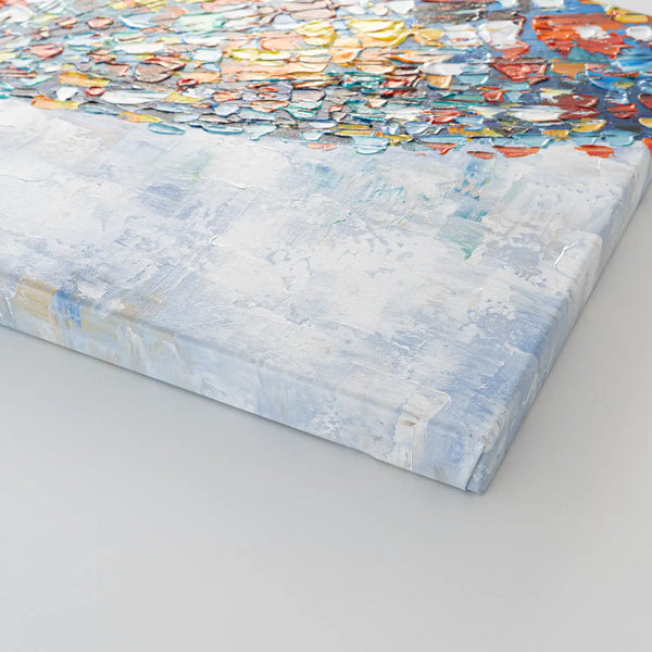 Leinwandbild handgemalt mit Acrylfarbe und Strukturpaste im Panorama, Klang der Stille, 50x100 mit Bilderrahmen in Weiß