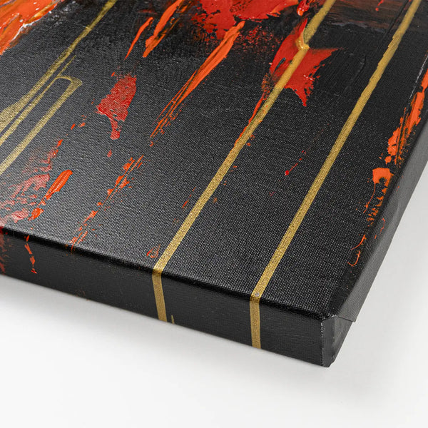 Leinwandbild handgemalt mit Acrylfarbe und Strukturpaste im Hochformat, Flamme des Willens, 60x80 mit Bilderrahmen in Weiß