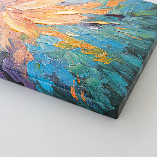 Leinwandbild handgemalt Gemälde mit Acrylfarbe und Strukturpaste im Panorama, Balance im Chaos, 100x50 mit Bilderrahmen in Weiß