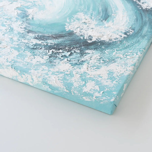 Leinwandbild handgemalt mit Acrylfarbe und Strukturpaste im Hochformat, Das unendliche Spiel, 60x80 mit Bilderrahmen in Weiß