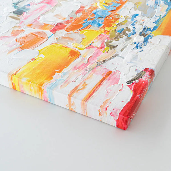 Leinwandbild handgemalt mit Acrylfarbe und Strukturpaste im Hochformat, Fluss der Gedanken, 60x80 mit Bilderrahmen in Weiß