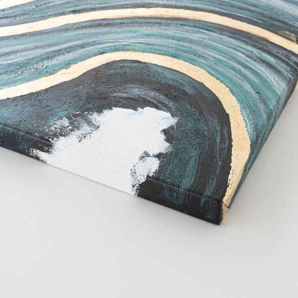 Leinwandbild handgemalt mit Acrylfarbe und Strukturpaste im Hochformat, Schleier der Wahrheit, 60x80 mit Bilderrahmen in Weiß