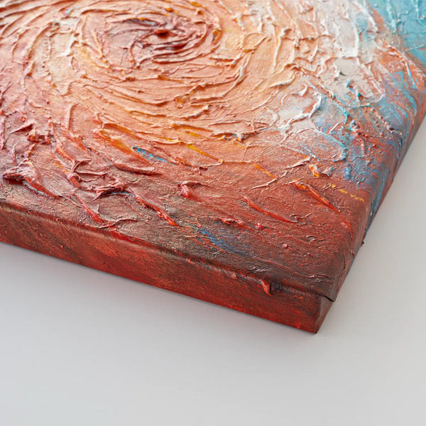 Leinwandbild handgemalt mit Acrylfarbe und Strukturpaste im Hochformat, Im Wirbel der Zeit, 60x80 mit Bilderrahmen in Weiß