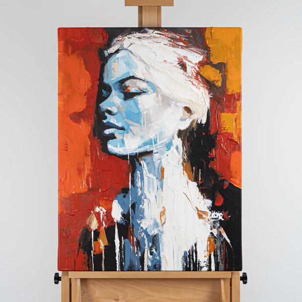 Leinwandbild handgemalt mit Acrylfarbe und Strukturpaste im Hochformat, Atalante, 60x80 mit Bilderrahmen in Schwarz