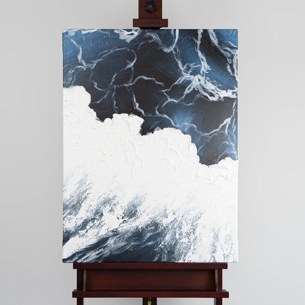 Leinwandbild handgemalt mit Acrylfarbe und Strukturpaste im Hochformat, Polaritaeten des Lebens2, 60x80 mit Bilderrahmen in Schwarz