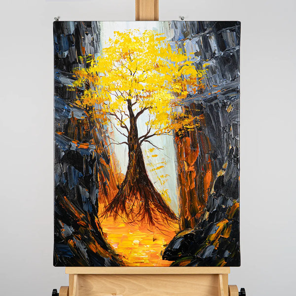 Leinwandbild handgemalt mit Acrylfarbe und Strukturpaste im Hochformat, Im Herz der Tiefe, 60x80 mit Bilderrahmen in Schwarz