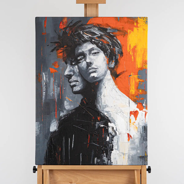 Leinwandbild handgemalt mit Acrylfarbe und Strukturpaste im Hochformat, Romulus and Remus, 60x80 mit Bilderrahmen in Schwarz