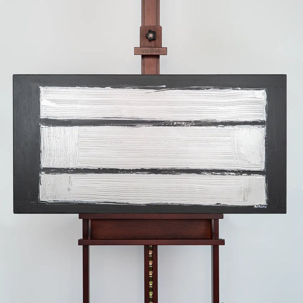 Leinwandbild handgemalt Gemälde mit Acrylfarbe und Strukturpaste im Panorama, Reflexion, 100x50 mit Bilderrahmen in Schwarz