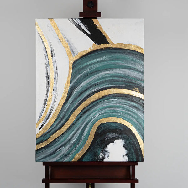 Leinwandbild handgemalt mit Acrylfarbe und Strukturpaste im Hochformat, Schleier der Wahrheit, 60x80 mit Bilderrahmen in Schwarz