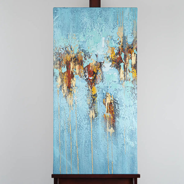 Leinwandbild handgemalt Gemälde mit Acrylfarbe und Strukturpaste im Hochformat, Zeitlose Seele, 50x100 mit Bilderrahmen in Schwarz