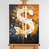 Leinwandbild handgemalt mit Acrylfarbe und Strukturpaste im Hochformat, Dollar, 60x80 mit Bilderrahmen in Schwarz