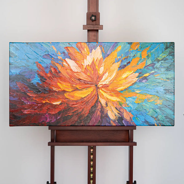 Leinwandbild handgemalt Gemälde mit Acrylfarbe und Strukturpaste im Panorama, Balance im Chaos, 100x50 mit Bilderrahmen in Schwarz