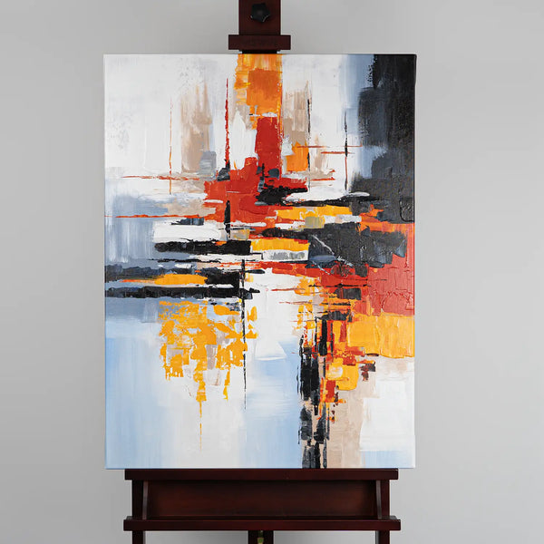 Leinwandbild handgemalt mit Acrylfarbe und Strukturpaste im Hochformat, Fragilitaet des Augenblicks, 60x80 mit Bilderrahmen in Schwarz