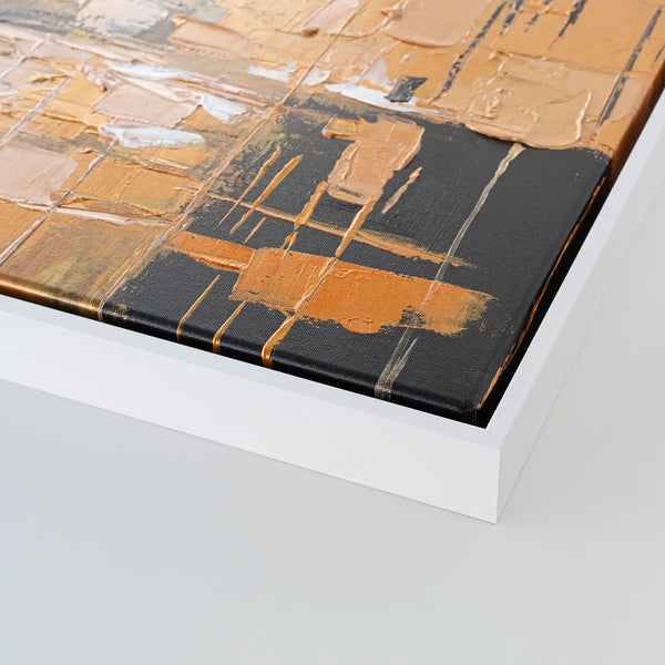 Leinwandbild handgemalt mit Acrylfarbe und Strukturpaste im Hochformat, Skyscraper, 75x100 mit Bilderrahmen in Eiche Hell