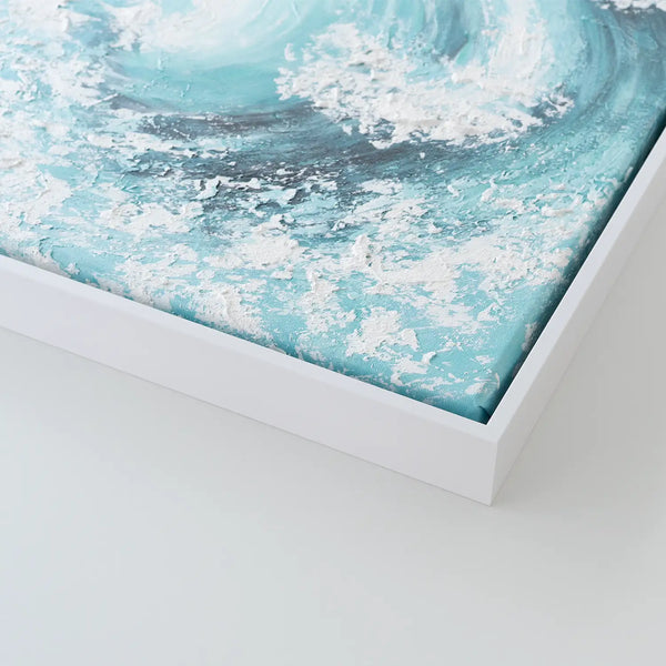 Leinwandbild handgemalt mit Acrylfarbe und Strukturpaste im Hochformat, Das unendliche Spiel, 75x100 mit Bilderrahmen in Eiche Hell