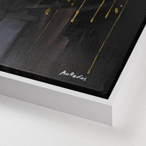 Leinwandbild handgemalt mit Acrylfarbe und Strukturpaste im Hochformat, Preis der Stille, 75x100 mit Bilderrahmen in Eiche Hell