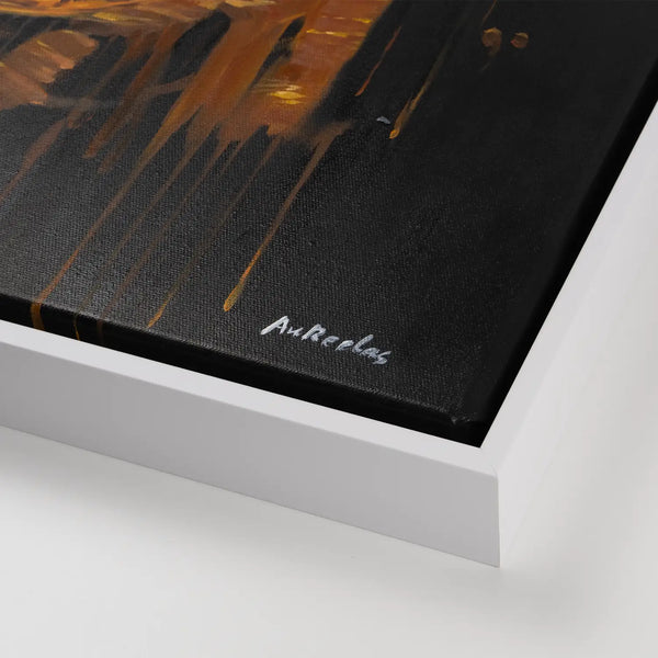 Leinwandbild handgemalt mit Acrylfarbe und Strukturpaste im Hochformat, Goldene Illusionen, 75x100 mit Bilderrahmen in Eiche Hell