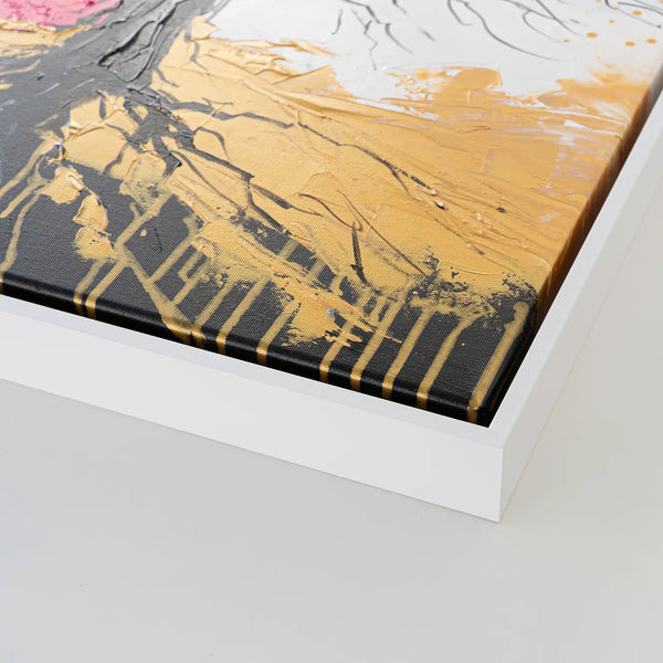 Leinwandbild handgemalt mit Acrylfarbe und Strukturpaste im Hochformat, Chromatischer Wipfel, 75x100 mit Bilderrahmen in Eiche Hell