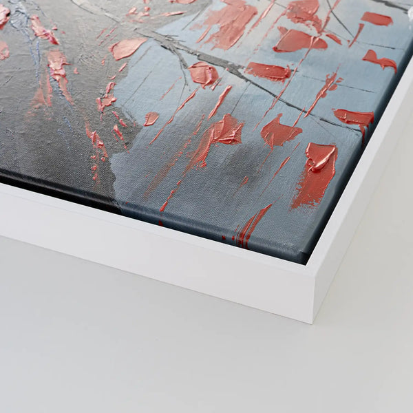 Leinwandbild handgemalt mit Acrylfarbe und Strukturpaste im Hochformat, Schwarze Phytomorphe, 75x100 mit Bilderrahmen in Eiche Hell