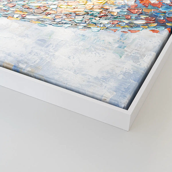 Leinwandbild handgemalt mit Acrylfarbe und Strukturpaste im Panorama, Klang der Stille, 60x120 mit Bilderrahmen in Eiche Hell