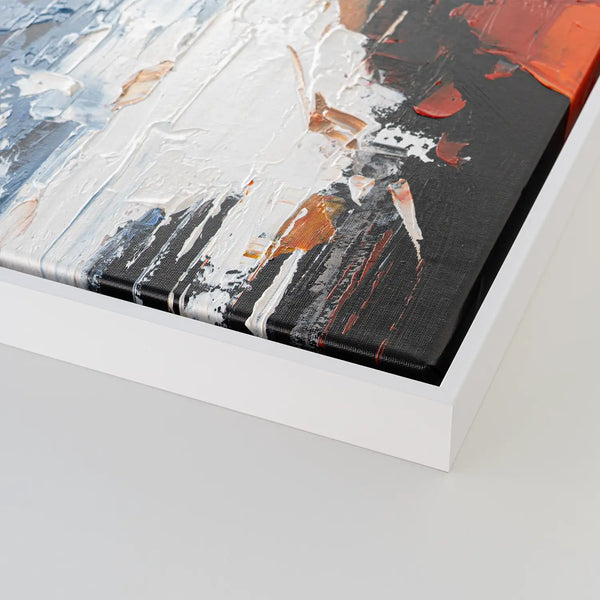 Leinwandbild handgemalt mit Acrylfarbe und Strukturpaste im Hochformat, Atalante, 75x100 mit Bilderrahmen in Eiche Hell