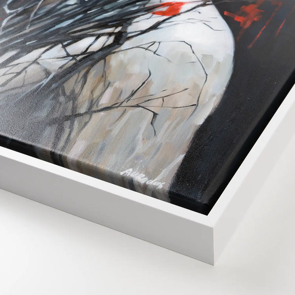 Leinwandbild handgemalt mit Acrylfarbe und Strukturpaste im Hochformat, Wo das Fleisch verstummt, 75x100 mit Bilderrahmen in Eiche Hell