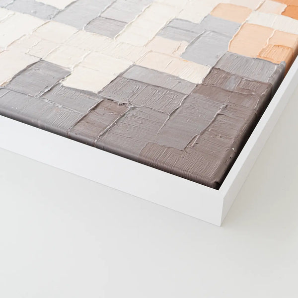 Leinwandbild handgemalt mit Acrylfarbe und Strukturpaste im Hochformat, Kosmische Ordnung, 75x100 mit Bilderrahmen in Eiche Hell