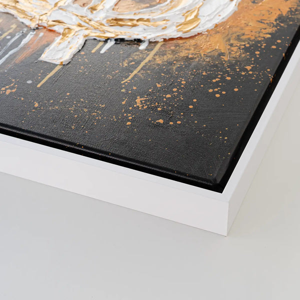 Leinwandbild handgemalt mit Acrylfarbe und Strukturpaste im Hochformat, Dollar, 75x100 mit Bilderrahmen in Eiche Hell