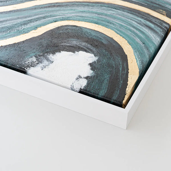 Leinwandbild handgemalt mit Acrylfarbe und Strukturpaste im Hochformat, Schleier der Wahrheit, 75x100 mit Bilderrahmen in Eiche Hell