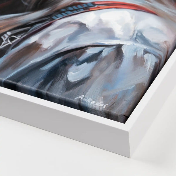 Leinwandbild handgemalt mit Acrylfarbe und Strukturpaste im Hochformat, Bluete der Schattenkriegerin, 75x100 mit Bilderrahmen in Eiche Hell